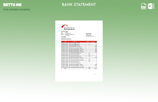 модерен стил Кувајт Boubyan банка извод шаблон ексел